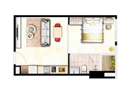 Time Square 3の1 Bedroomの間取り