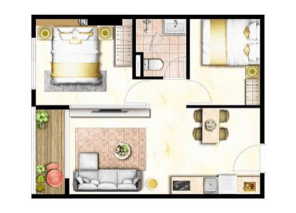 Time Square 3の2 Bedroomの間取り