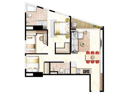 Time Square 3の3 Bedroomの間取り