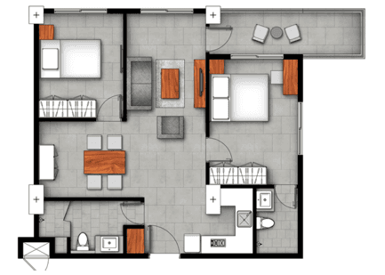 Urban Village IIの2 bedroomの間取り