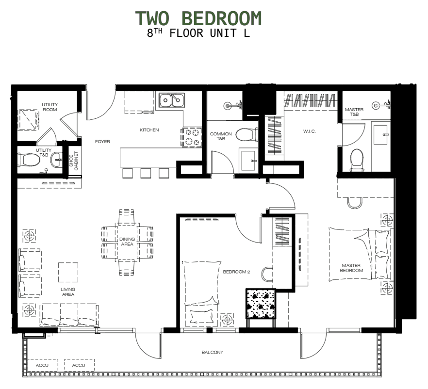 The Grand Midori Ortigas Tower 2の2bedの間取り