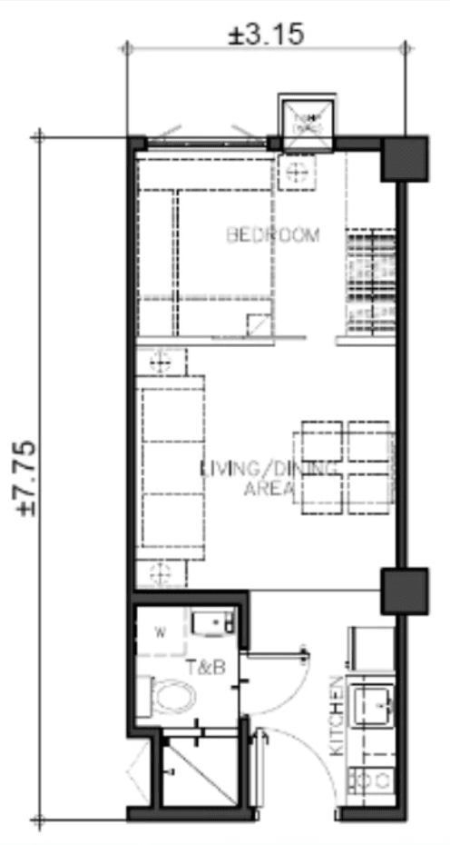 Now Residencesの1BR Unitの間取り