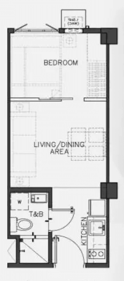 Turf Residencesの1BD Unitの間取り