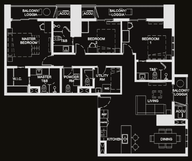 Le Pont Residences 2の3 BEDROOM UNITの間取り