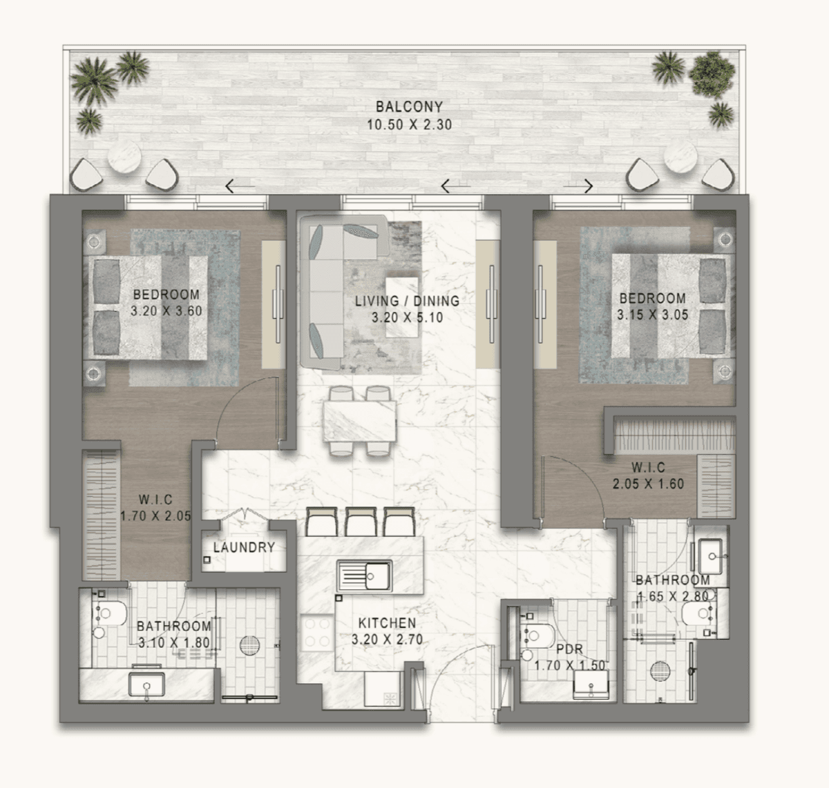 Chelsea Residences の2 Bedroomの間取り