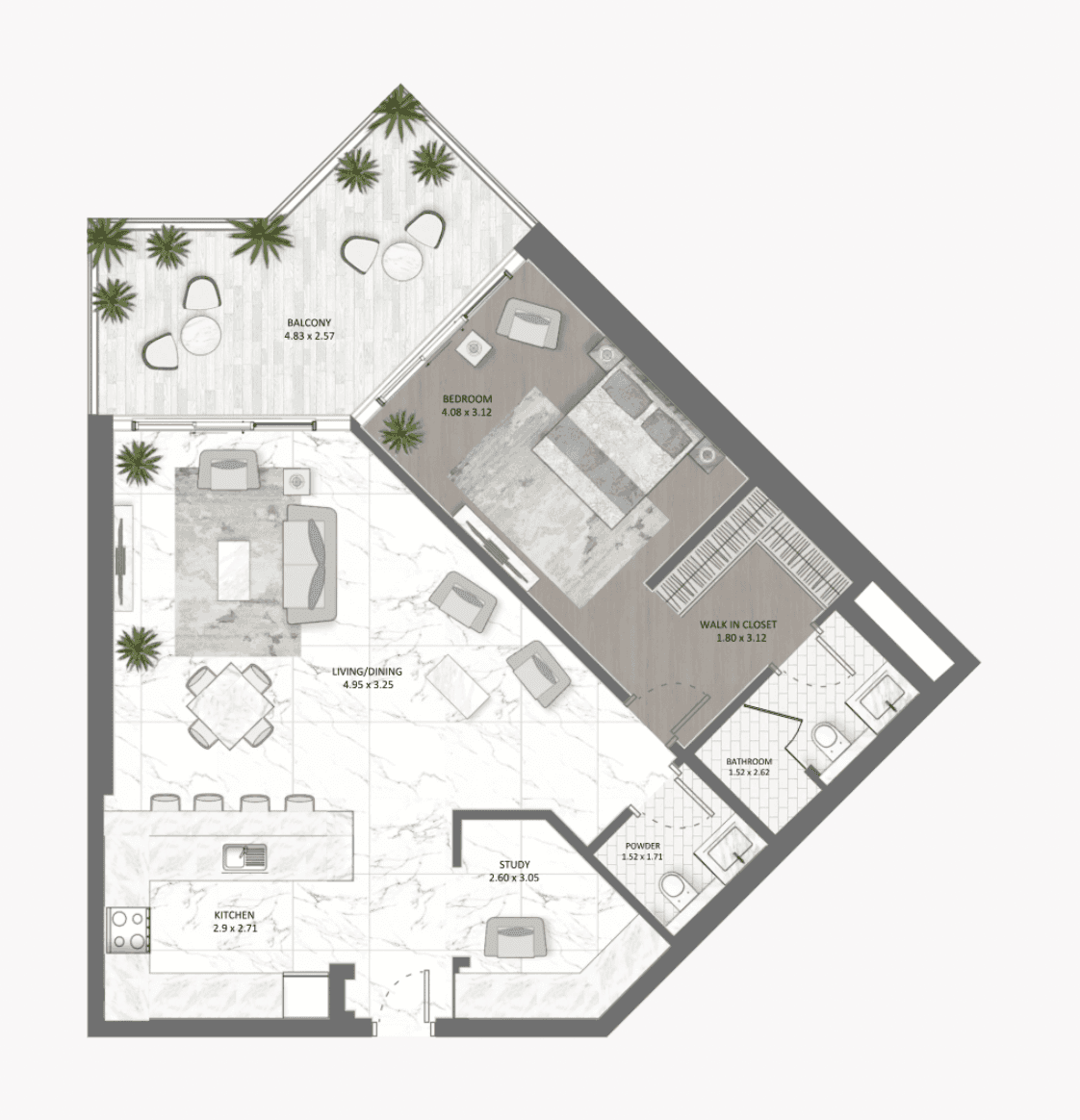 Golf Greensの1 Bedroomの間取り