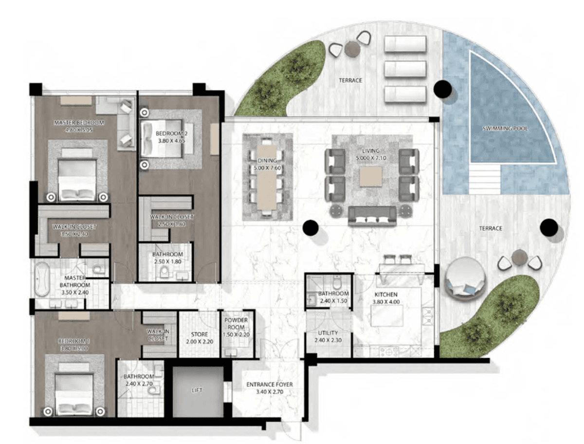 Couture By Cavalliの3BRの間取り