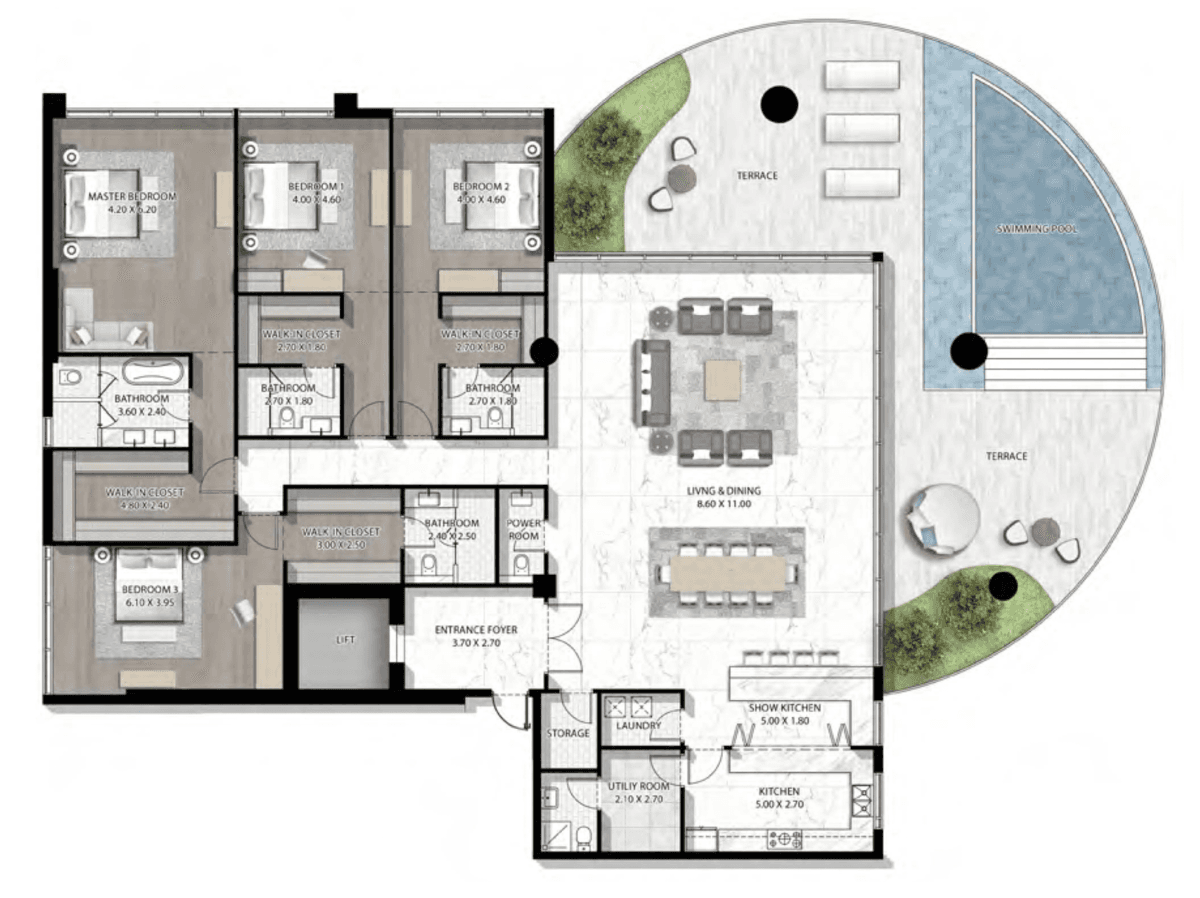 Couture By Cavalliの4BRの間取り