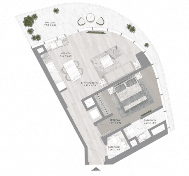 CANAL HEIGHTS の1BRの間取り