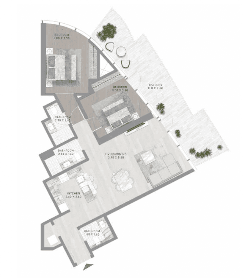 CANAL HEIGHTS の2BRの間取り