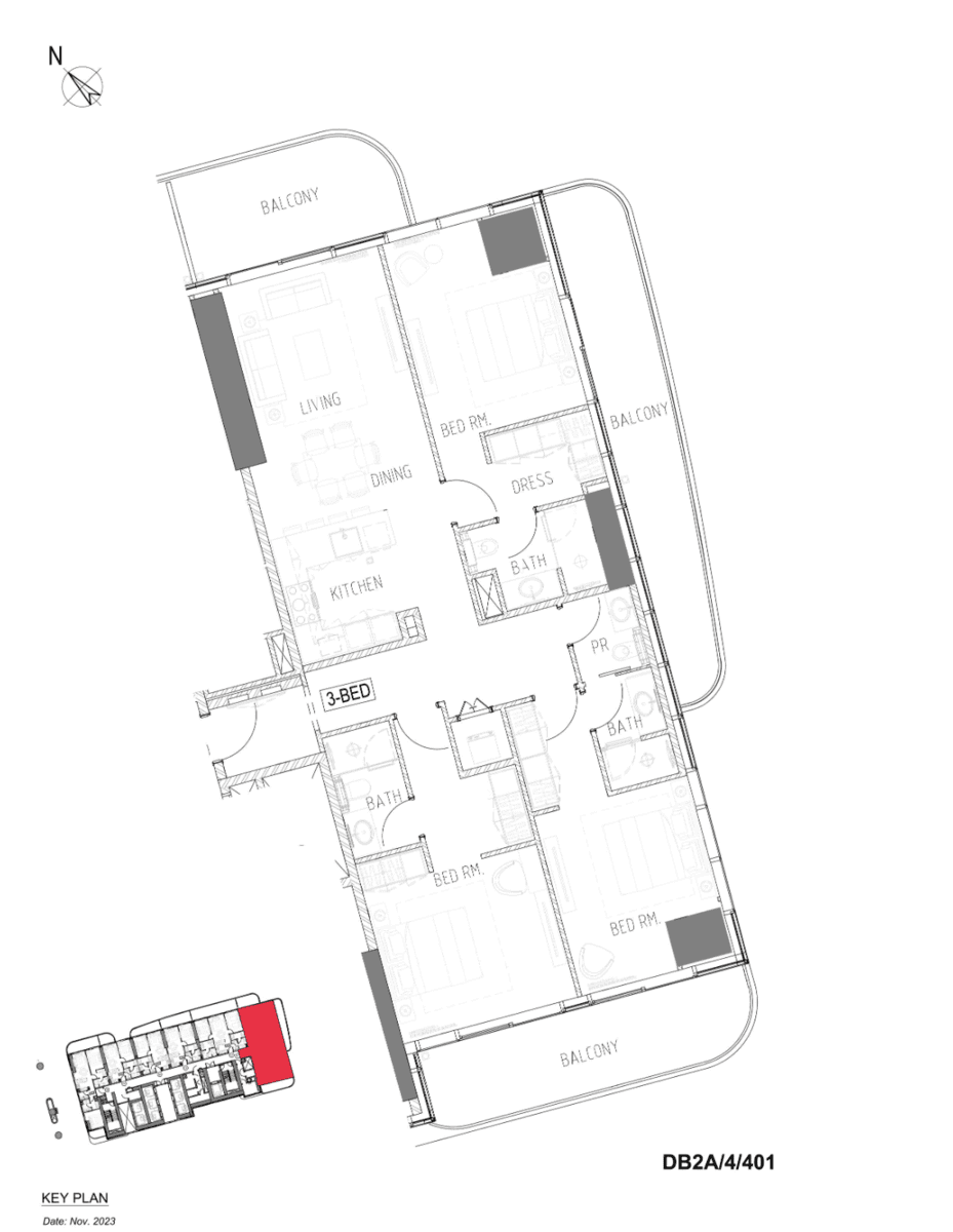DAMAC BAY2の3 Bedroomの間取り