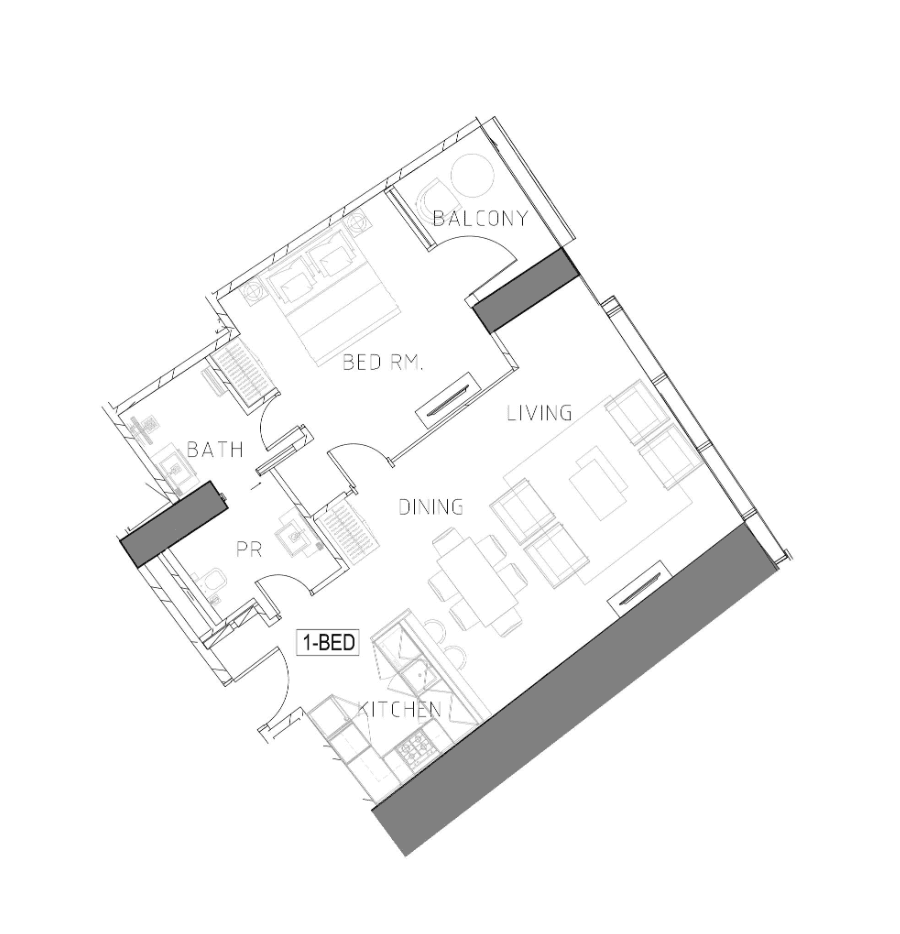 SAFA TWO Tower Bの1 Bedroomの間取り