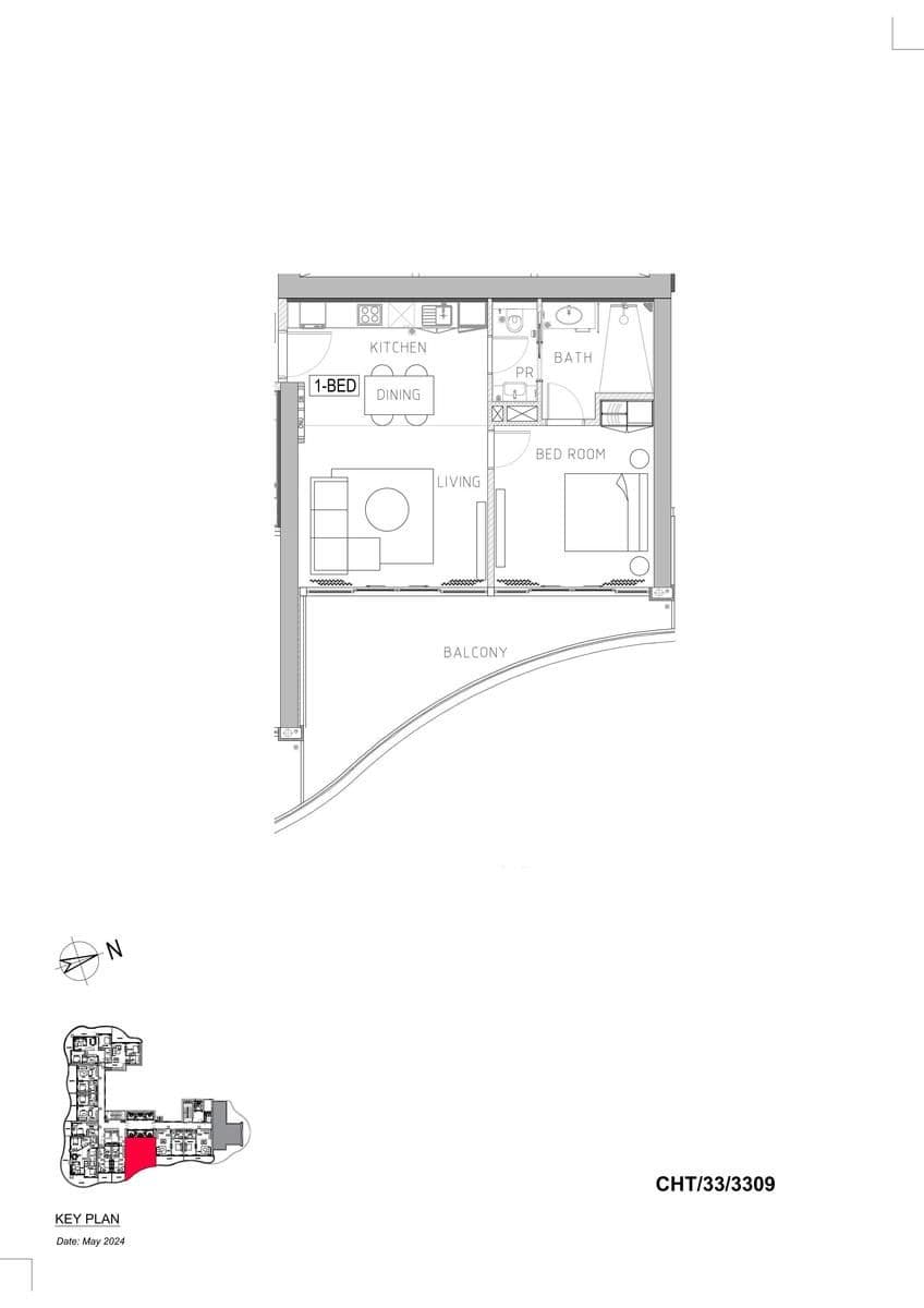 Chic Towerの1 Bedroomの間取り