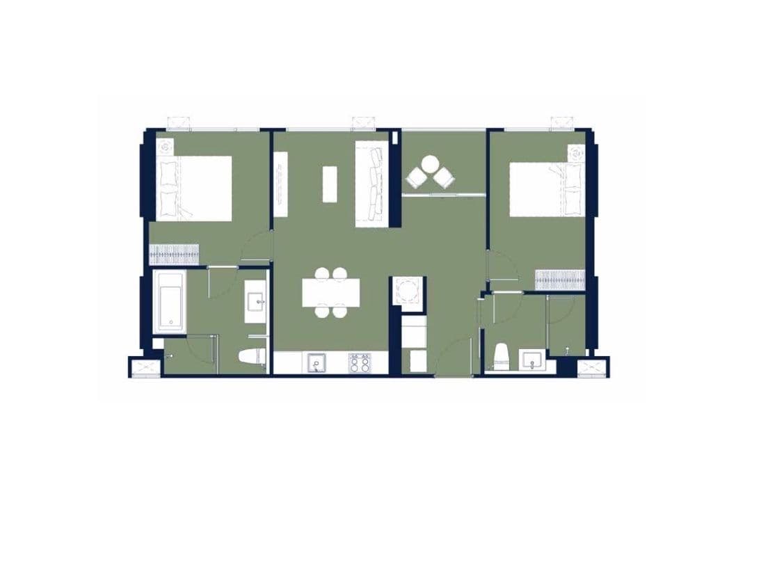 Aquarous Jomtien Pattayaの2 Bedroomの間取り