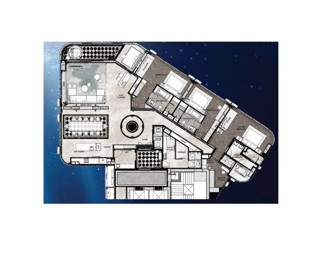 Aquarous Jomtien Pattayaの3 Bedroomの間取り