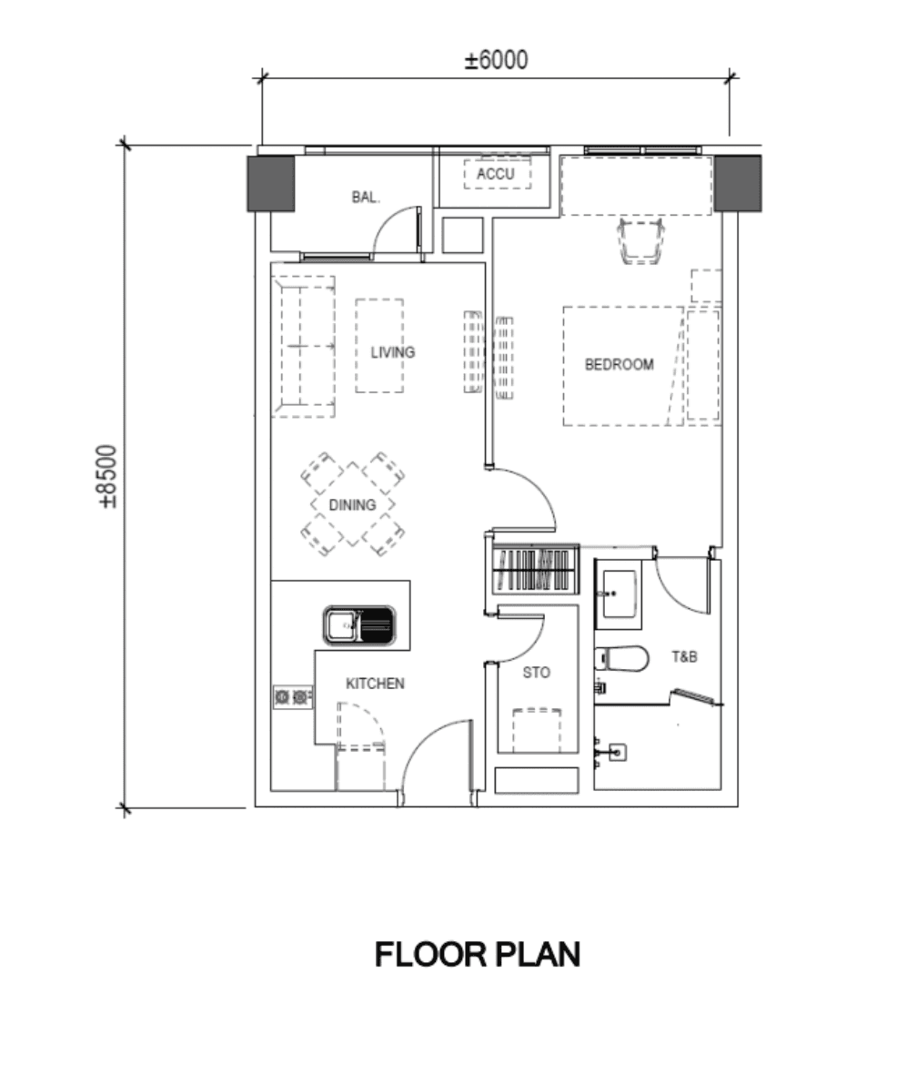 Marco Polo Residenceの1 Bedroomの間取り