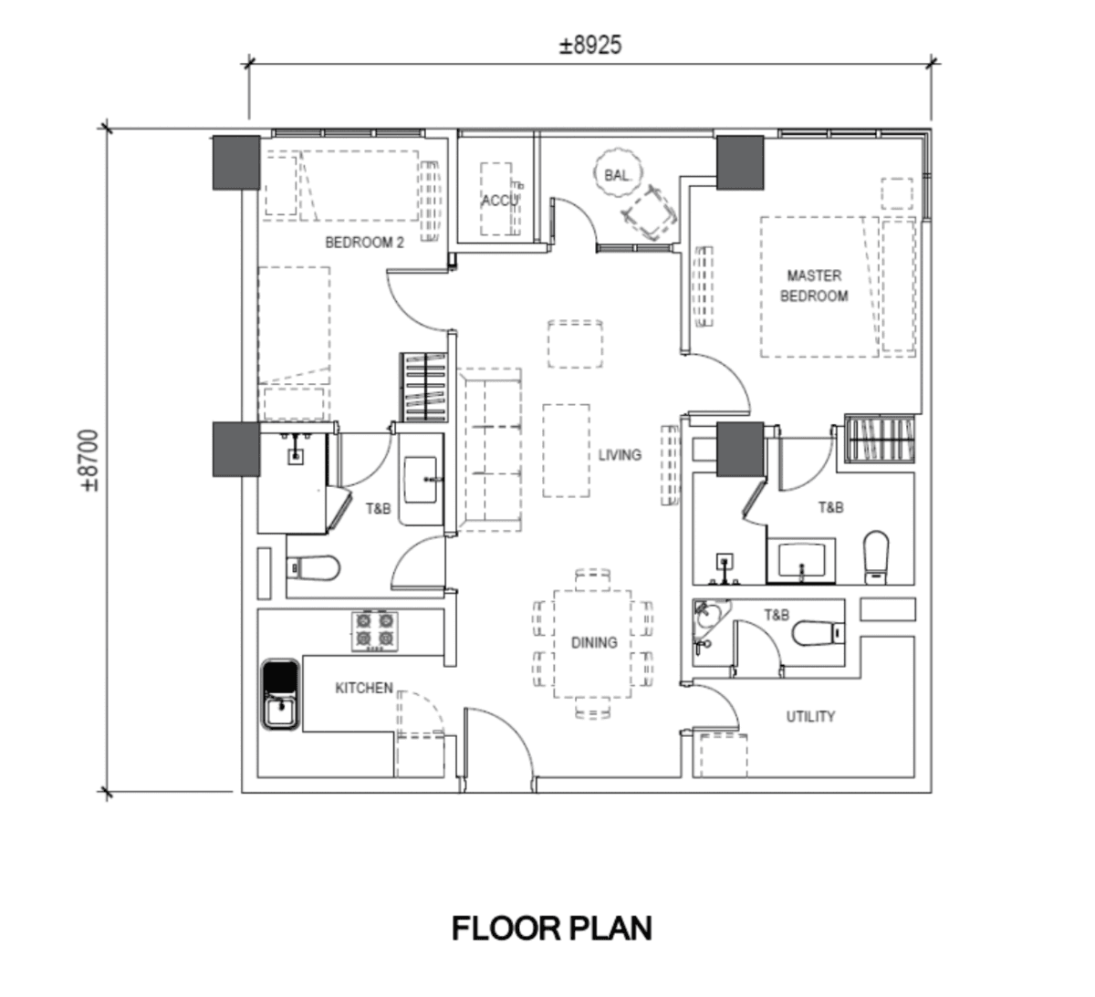 Marco Polo Residenceの2 Bedroomの間取り