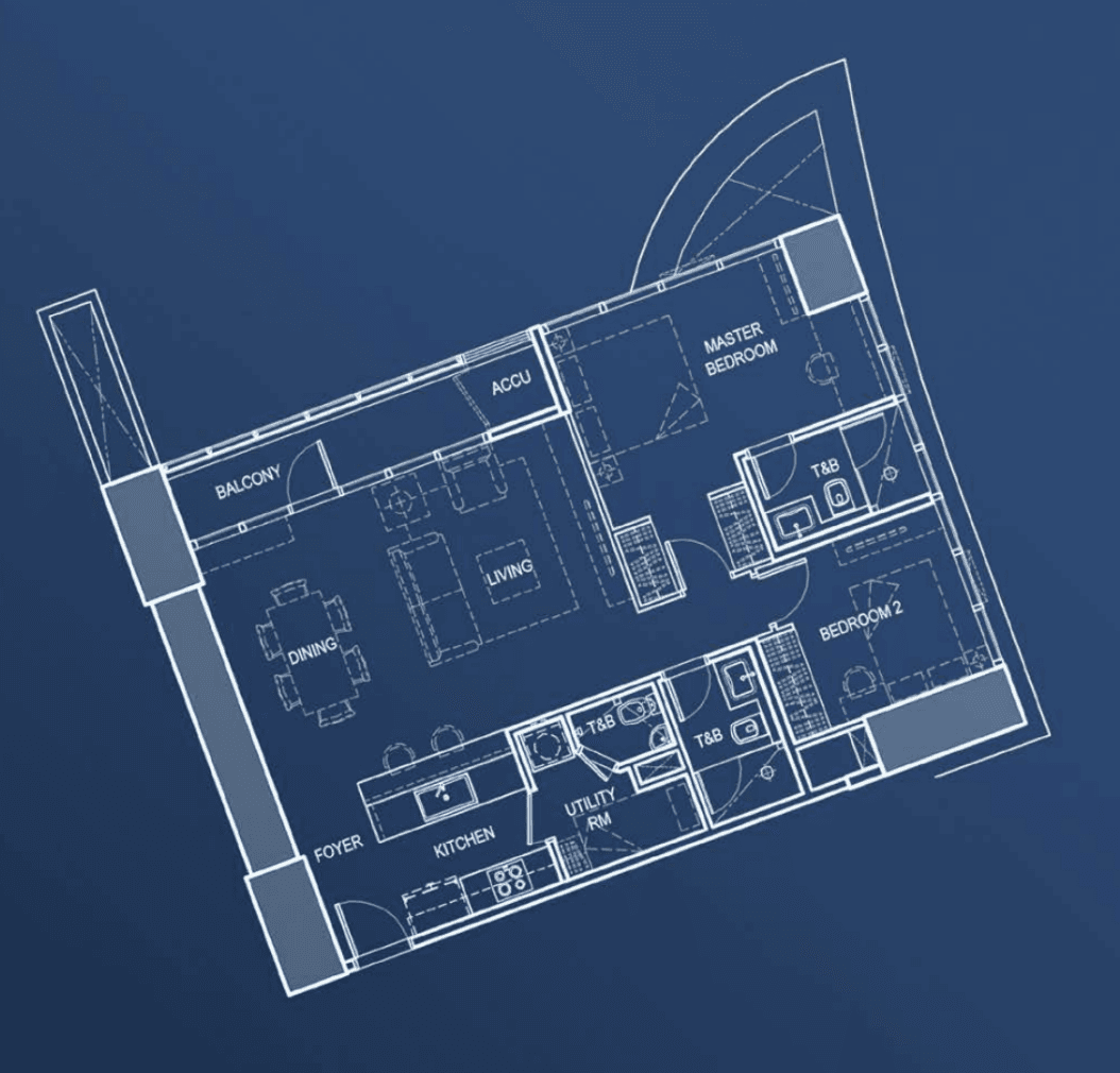 IPI Center Done Rockwellの2 Bedroomの間取り