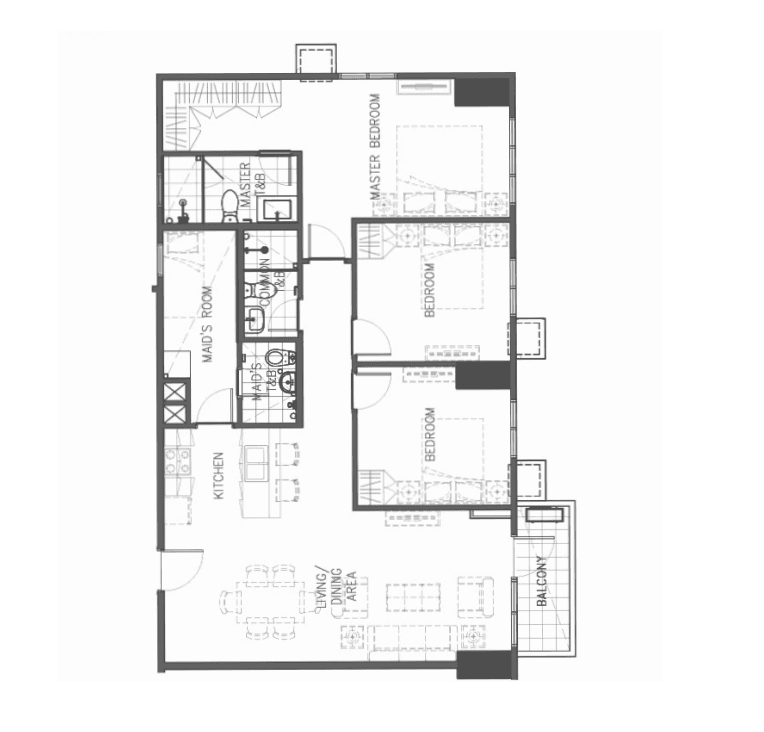 Alveo Solinea Cebuの3 Bedroomの間取り